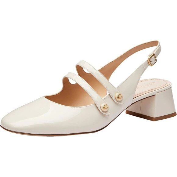 Coach Winley Mary Jane Slingback Pumps Women's Size 11 Chalk Patent Leather - Picture 1 of 6